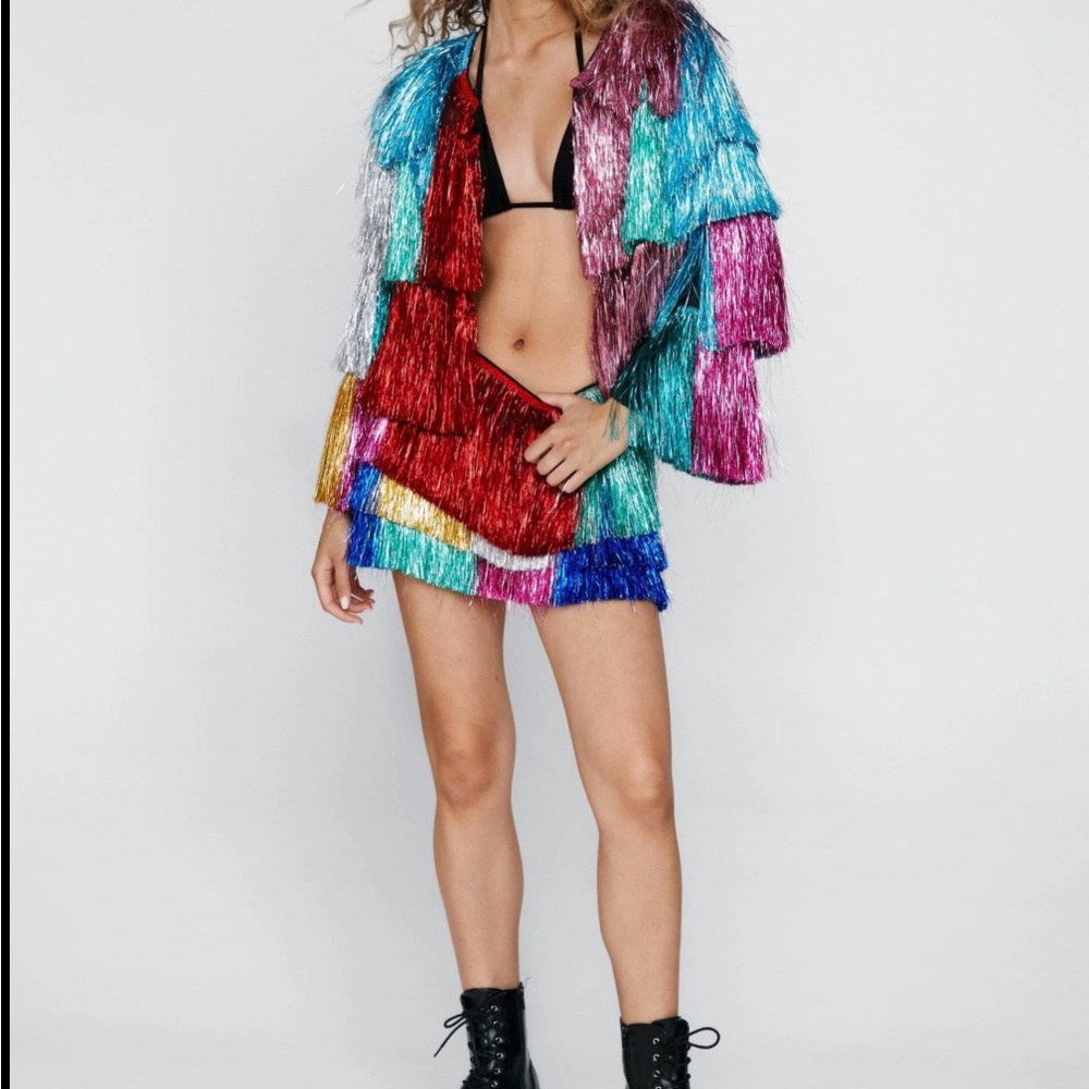 Nasty Gal Multicolor Fringe Jacket